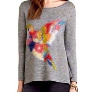 Anthropologie Starla M. Hoffman Hummingbird Graphic Pullover Grey wool Sweater